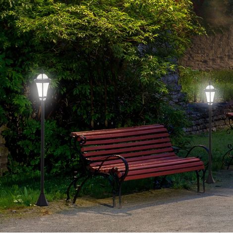 Farola solar LED de exterior, lote de 2, IP44, ABS, H129 cm, negro OKMYHOME (1/5)