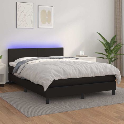 Cama box spring colchón y LED cuero sintético negro 140x200 cm (1/5)