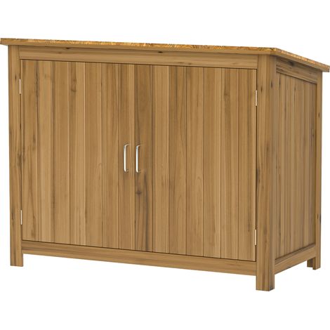 Gartenhaus aus Holz, 110 x 50 x 85 cm, für den Außenbereich, Schrägdach, 2 Regalböden, 2 Türen, braun