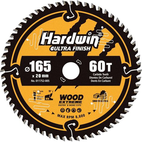 Lame de Scie Circulaire 165x20mm 60 Dents Carbure, Finition Extra Fine, Trait 1.8mm, 8800 RPM, pour Bois Dur et Stratifié, Alésage 20mm (Bague de Réduction 16mm Incluse) (1/5)