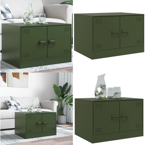Table basse vert olive 67x50x44 cm acier - Table Basse - Table D'appoint - Meubles De Salon - Table Verte - Table En Acier - Home & Living