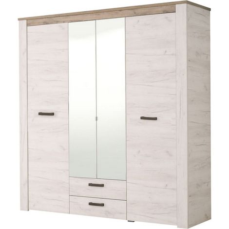 Guardarropa Grande Caiano, Armario Dormitorio 2 Cajones, 5 Estantes, Colgador, 198.5x206.5h cm Blanco Alerce