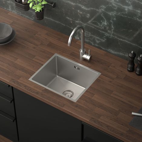 ML-Design Fregadero de Cocina de un Seno 34x40 cm Plateado Lavabo Rectangular Sobre Encimera o Enrasado con Juego de Desagüe y Rebosadero Cubeta de Acero Inoxidable Anti-condensación (1/5)