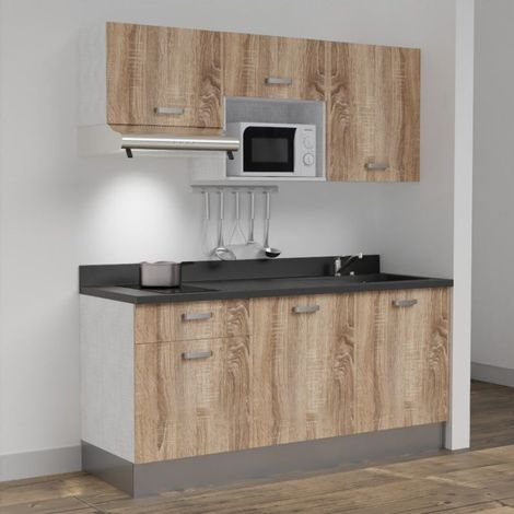 Kochnischen K30L - 180 cm - Holz - Nero - Spüle rechts (1/5)