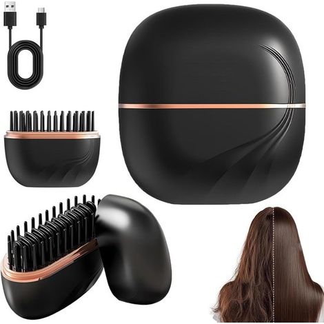 Mini Brosse Lissante, Sans Fil et Rechargeable, 3 Réglages de Température, Compacte pour les Voyages et la Maison, Noire, 1 Pièce (1/5)