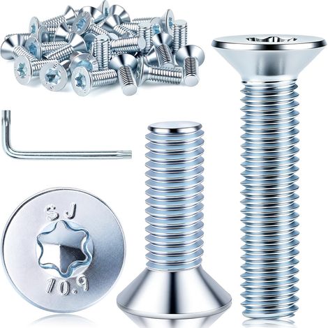 Lot de 20 vis à tête fraisée M8 x 20 mm - Vis à tête fraisée M8 - Vis à six pans creux - En acier au carbone zingué - Filetage complet - Avec clé Torx - Pour appareils, machines, meubles, bois (1/5)