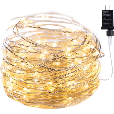 Guirlande lumineuse 100 LED 10 mètres étanche, guirlande féerique avec adaptateur inclus, cordon lumineux étoilé blanc chaud pour décoration mariage, intérieur, extérieur, Noël, terrasse et jardin. (1/5)