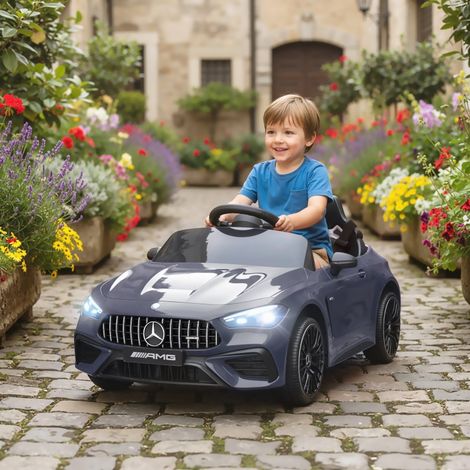 Voiture enfant Mercedes électrique 12V avec télécommande, phares LED, musique intégrée, pour garçons et filles de 3 à 6 ans, Gris