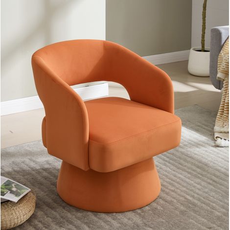 Sillón giratorio 360° de chenilla naranja con base metálica OKWISH (1/5)