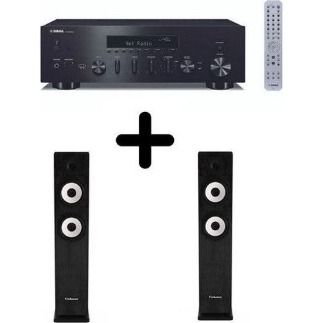 Yamaha R-N600A Hi-Fi-Verstärker Schwarz + ein Paar Cabasse Jersey MT32/2 Säulenlautsprecher Schwarz Ebenholz