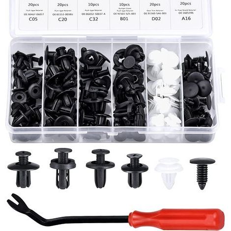 100Pcs Rivet Clips Plastique Rivets Plastiques Fixation de Protection avec différentes formes et tailles Universel pour Auto Voitures Panneaux de Portes avec Boîte De Rangement(Noir, Blanc) (1/5)