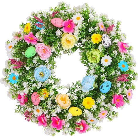 Guirlande De Paques - Guirlande De Printemps 45 Cm Avec Oeufs Colorés Et Fleurs Artificielles - Décoration Porte Intérieure Extérieure - 1 Pièce (1/5)