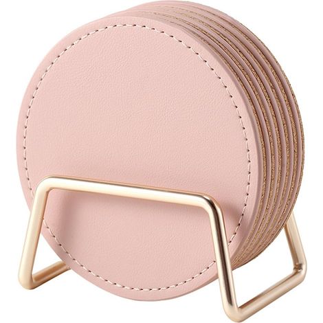 Juego de posavasos (paquete de 6 con soportes) - Posavasos de 9,9 cm, aptos para diferentes tazas, perfectos para la decoración del escritorio y del hogar (rosa) (1/4)