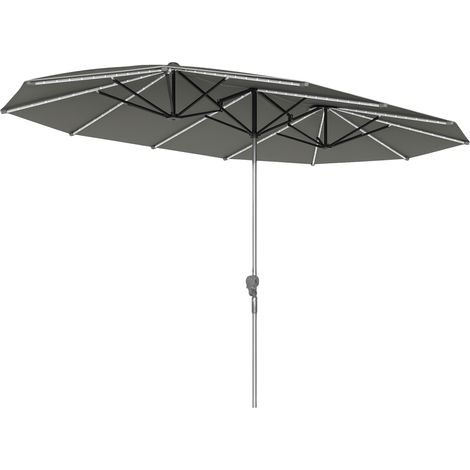 Doppelschirm mit Solar-Lichtern, Aluminium, Polyester, UPF50+ Schutz, UV-beständig, Terrassenschirm, Dunkelgrau