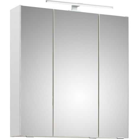 Badezimmer Spiegelschrank, 65cm breit, mit Aufsatzleuchte in Weiß Glanz QUEIMADOS-66, B/H/T ca. 65/70/16 cm (1/4)