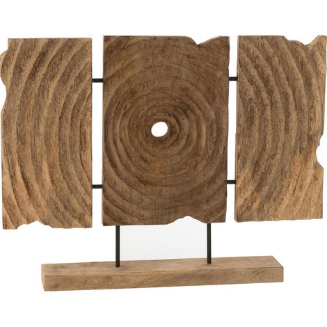 Triptyque sculpté bois mangue naturel sur socle décoratif - Bois naturel clair et authentique (1/2)