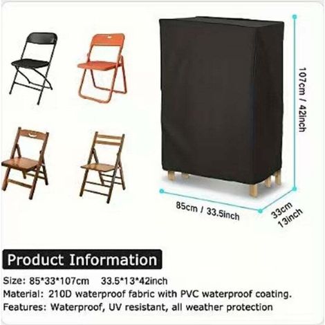 Housse Chaise Jardin Imperméable 210D, Protection Anti-UV Coupe-Vent pour Fauteuil Pliant Extérieur, Tissu Oxford Résistant 85x33x107 cm
