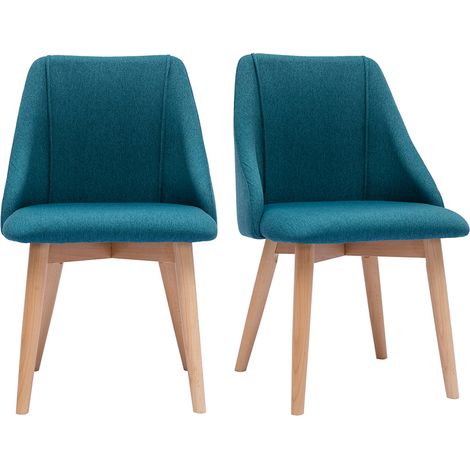 Stühle aus entenblauem Stoff mit Samteffekt und massivem Buchenholz (2er-Set) HIGGINS