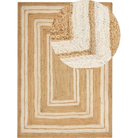Alfombra de yute natural con patrón geométrico beige 160 x 230 cm Elmali