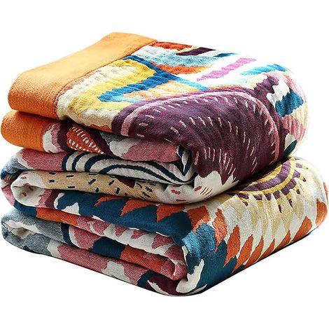 Couverture de canapé 100% coton biologique grande taille, jeté de lit double face bohème chaud doux pour 2 3 places fauteuils et canapé. 200x230cm - Coloré (1/5)