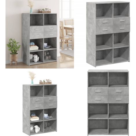 Buffet haut gris béton 80x42,5x124 cm bois d'ingénierie - Buffet Design Moderne - Buffet Cuisine - Buffet Entrée - Meuble Rangement - Commode - Home & Living (1/5)