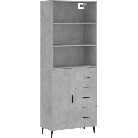 Buffet bahut commode armoire meuble de rangement organisateur cuisine salle de séjour salon haut 69,5 x 34 x 180 cm bois d'ingénierie gris