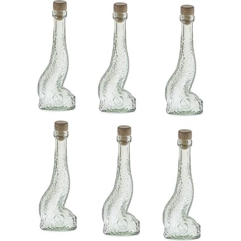 6 Bottiglie in vetro forma pesce piccola 40 ml con tappo per liquori limoncello decorazioni decoupage bomboniera bottigline olio sali minerali collezione