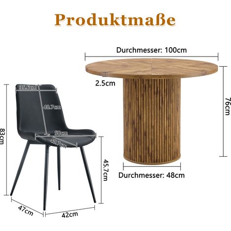 Conjunto de comedor redondo con mesa de MDF efecto madera de 100 cm y 4 sillas de PU negro HOMVRA (1/5)