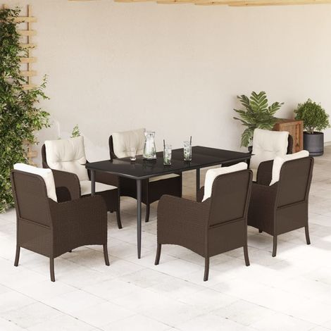 7-tlg. Garten-Essgruppe mit Kissen Braun Poly Rattan (1/5)