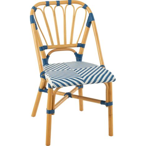 Chaise en rotin bleu et blanc esprit bistrot - bleu et blanc naturel (1/5)