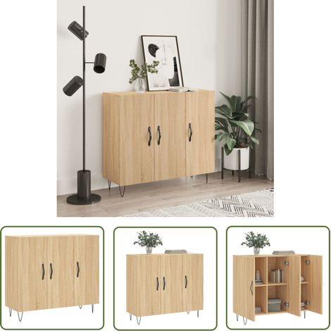 The Living Store Sideboard Sonoma-Eiche 90x34x80 cm Holzwerkstoff - Sideboard - Wohnzimmertisch - Eichefarben - Holzmöbel - Regal (1/5)