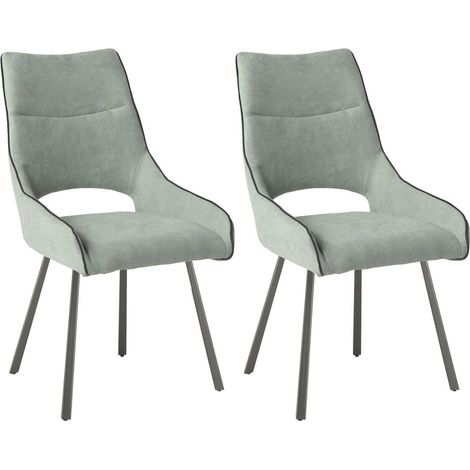 Lot de 2 chaises tissu coloris vert d'eau pieds métal laqué gris - SILOUAN (1/4)