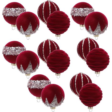 16 boules de Noël rouges floquées à suspendre, incassables (1/5)