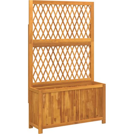 Jardinera bancal elevado plantas flores terraza jardín con celosía 100 x 32 x 165 cm madera maciza de acacia marrón 020038220 (1/5)