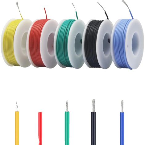 Cavo elettrico in rame stagnato, con isolamento in silicone, filo in silicone, 22AWG 5x5M (1/2)