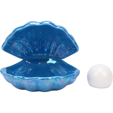 Lampe de chevet décorative en céramique et perles, style coquillage, avec LED bleue vintage, idéale pour la chambre ou le salon. (1/5)