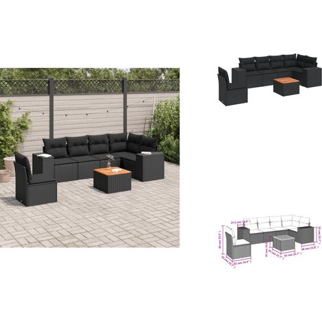 7-tlg. Garten-Sofagarnitur mit Kissen Schwarz Poly Rattan - Gartensorte - Gartenmöbelset - PE-Rattan Möbel - Outdoor Lounge Set - Esstischgarnitur (1/3)