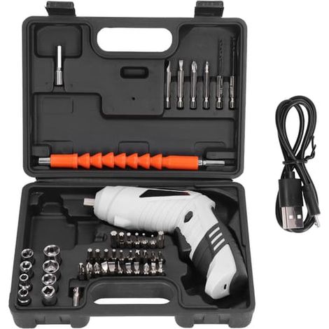 Mini tournevis électrique pliable, rechargeable par USB avec batterie au lithium 3,6 V, blanc. (1/5)