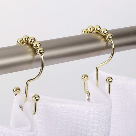Douche Rideau Anneaux,en Acier Inoxydable Heavy Duty draperie cintres Clip Anneaux Poli Chrome pour Salle de Bain fenêtre tiges Rideaux doublures, 12 comte (or) (1/4)