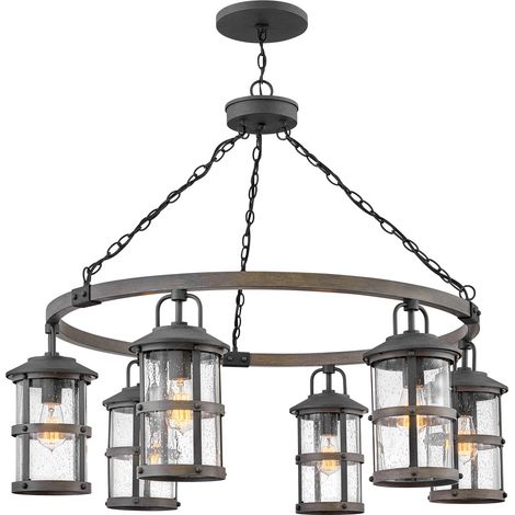 Elstead Hinkley Lakehouse Lampada da soffitto a sospensione per esterni in zinco invecchiato con legni grigi, IP44 (1/5)
