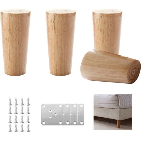 4 Pieds de Meubles Modernes,Pieds de Bureau en Bois de Chêne Massif,Pieds de Canapé Coniques,Pattes de Meuble,Pattes de Cabinet TV,pour Diy Meuble,Accessoires Inclus (10cm/3.94in) (1/5)