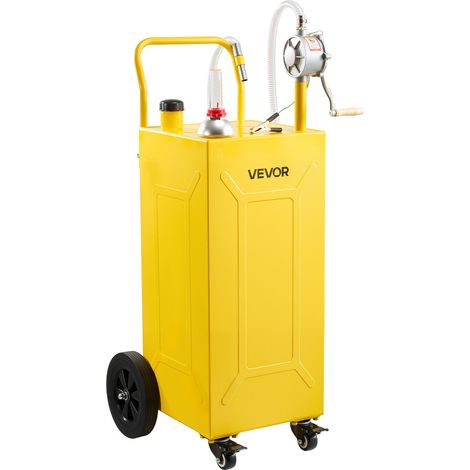 Chariot Carburant 113,6 L Réservoir à Carburant Mobile Pompe Manuelle, Réservoir en Acier au Carbone, avec 4 Roues et Tuyau, pour Essence et Diesel, Voiture, Quad, Tondeuse, Moto, Bateau, Jaune (1/5)