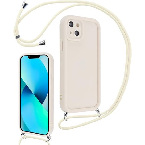 Coque pour iPhone 14 6,1" avec Cordon de Collier Réglable, Etui Protection de la Caméra Silicone Souple TPU Antichoc Housse avec Corde Lanyard Cover pour Femmes Filles, Blanc (1/5)