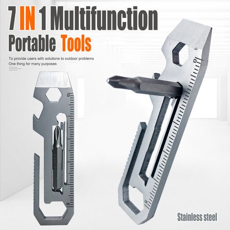 Carte d‘Outils Multifonction 7 en 1 Acier Inoxydable - Clés et Embouts pour EDC et Réparations (1/5)