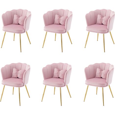 Silla de terciopelo rosa 63 x 58 x 77 cm, diseño pétalo con patas de metal dorado (1/5)
