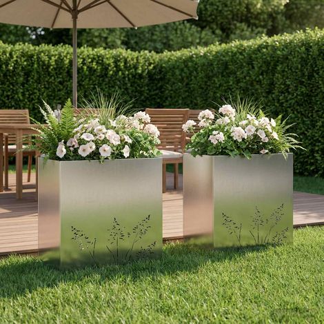 Cache-pot de jardin 2 pc Argenté 50 x 30 x 49 cm (1/5)