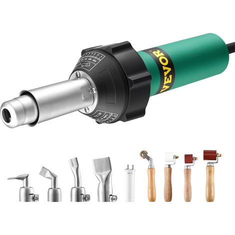 VEVOR Soudeur Plastique Air Chaud, 1600 W, Pistolet Thermique PVC 50°C-600°C, Kit Soudage de Toiture en Plastique, avec 4 Buses Plates, 4 Rouleaux de Couture, Noyau Chauffant, pour Film PP PE PVC