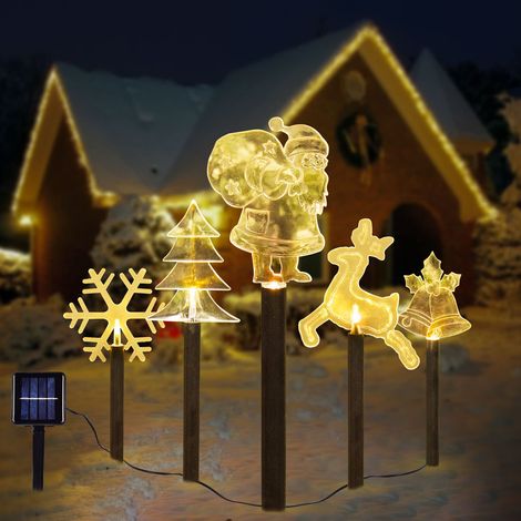 Lumières solaires sur piquet de noël, ensemble de 5 lumières de noël de paysage imperméables, décorations de noël pour allée (1/5)