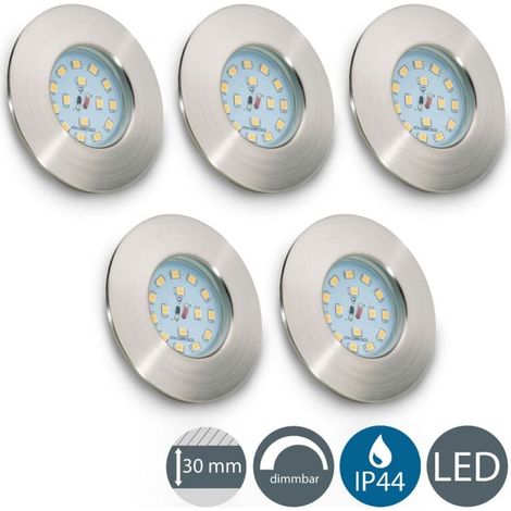 Spot LED Encastrable Ultra-Plat Dimmable Spécial Salle de Bain Panneau Intégré Chaud Sans Transformateur 5 pièces IP44 5.5W Blanc (1/4)