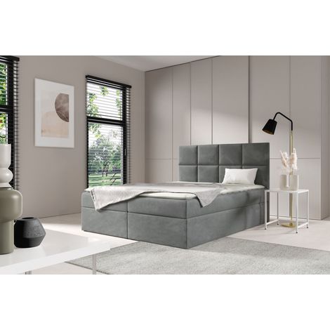 Sofello Boxspringbett SARA 180 x 200cm 2x Bettkasten TOPPER 5cm Gratis Grau Velour (1/5)